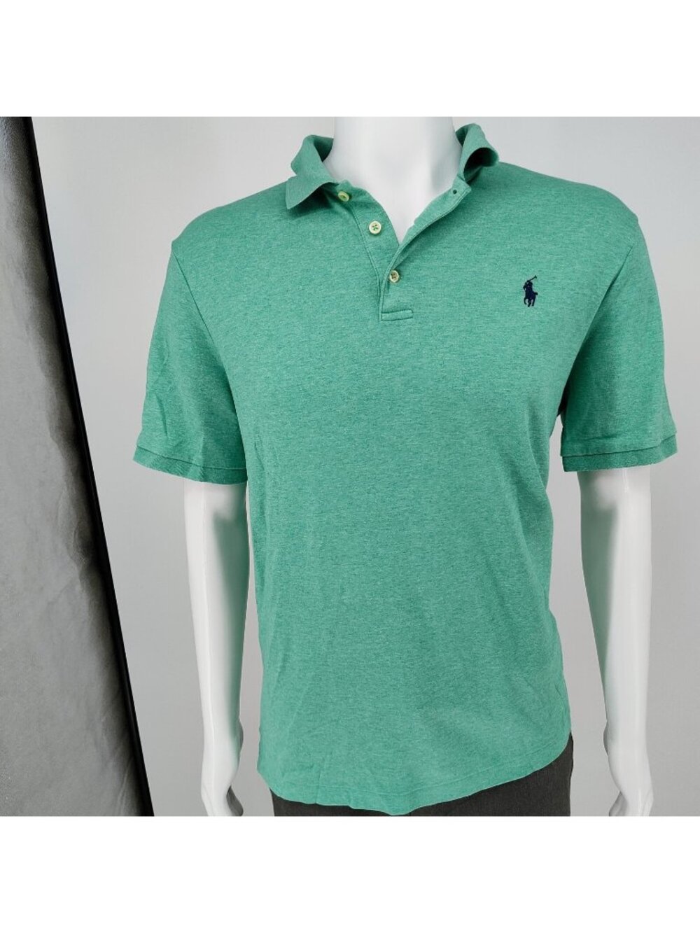 Polo Ralph Lauren Classic Fit Soft Touch Green Jersey Polo Blue Logo (Large)